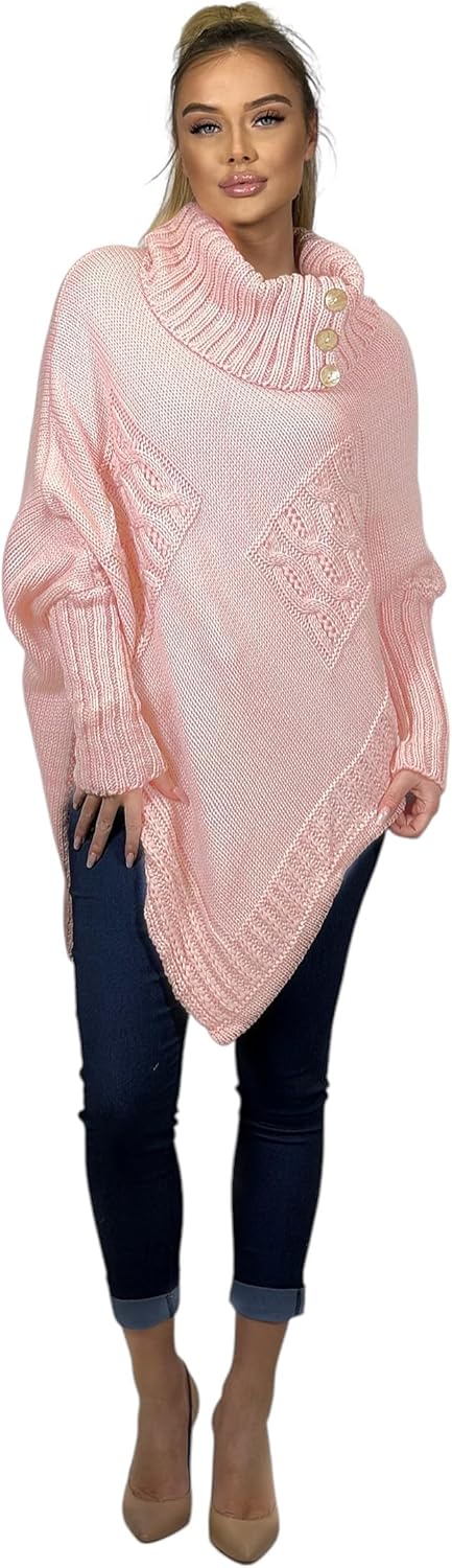Mississhop Poncho Strick Sweatshirt Pullover Umhang Überwurf Einheitsgrösse Rosa, Einheitsgrösse Ros