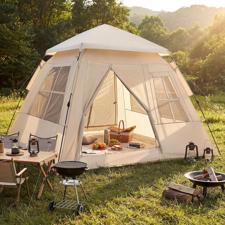 COSTWAY Pop Up Zelt 4 Personen, Wurfzelt mit 2 Meshtüren &amp; 4 Netzfenster, Campingzelt Wasserfest mit