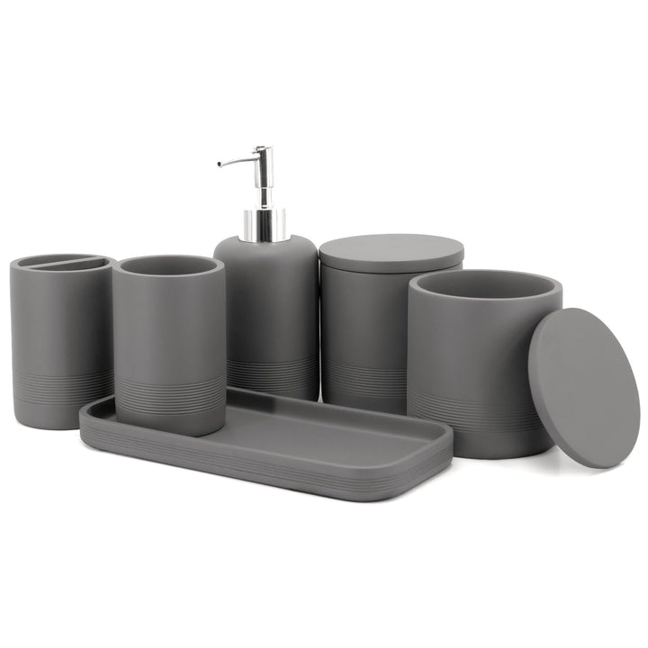 zccz - graues Badezimmer-Zubehör-Set 6-teilig - Badezimmer-Organizer mit Zahnbürstenhalter, Lotionse