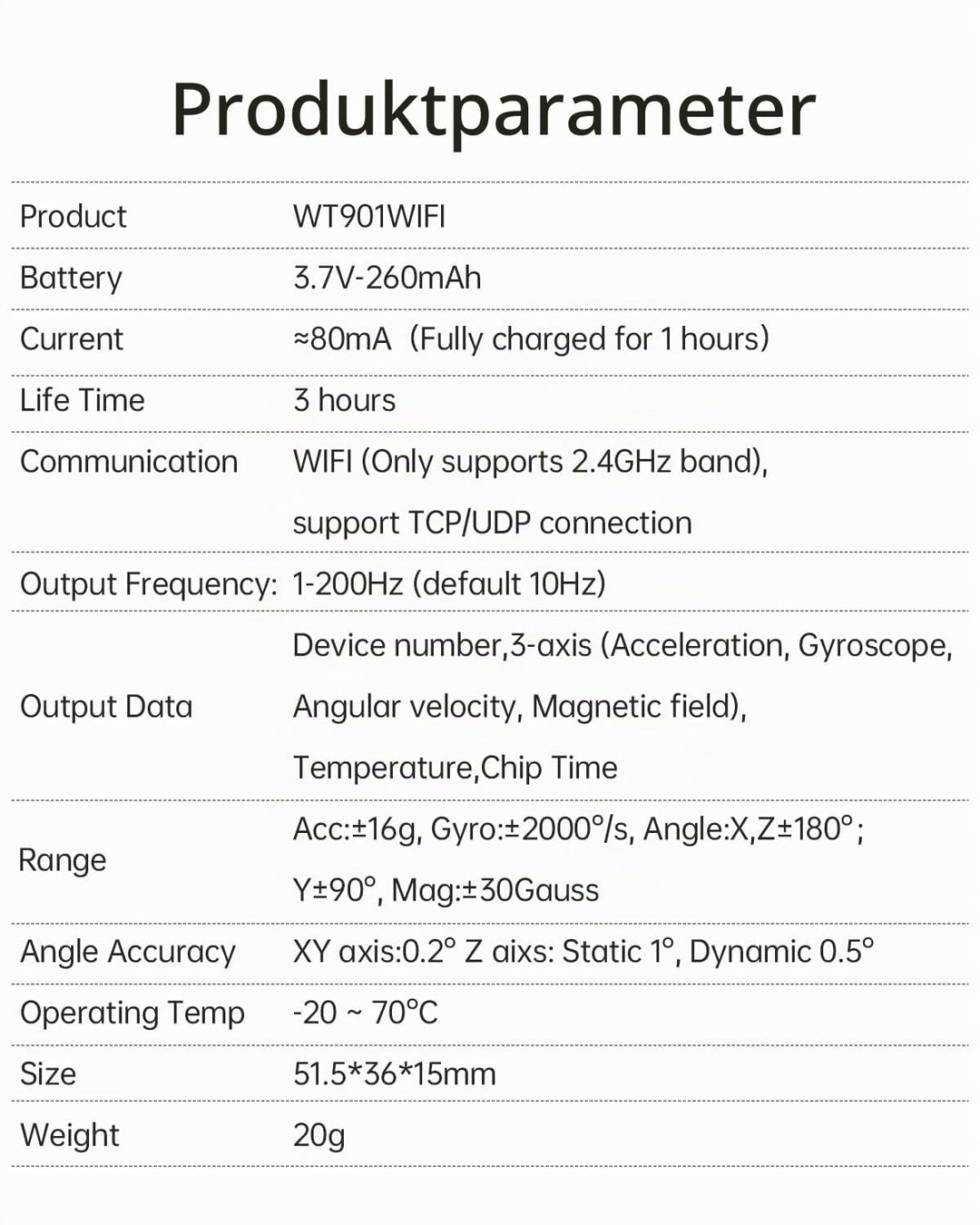 WitMotion WT901WIFI Generation 3 9-Achsen-Beschleunigungsmesser, 3-Achsen-Winkelgeschwindigkeit+ Bes