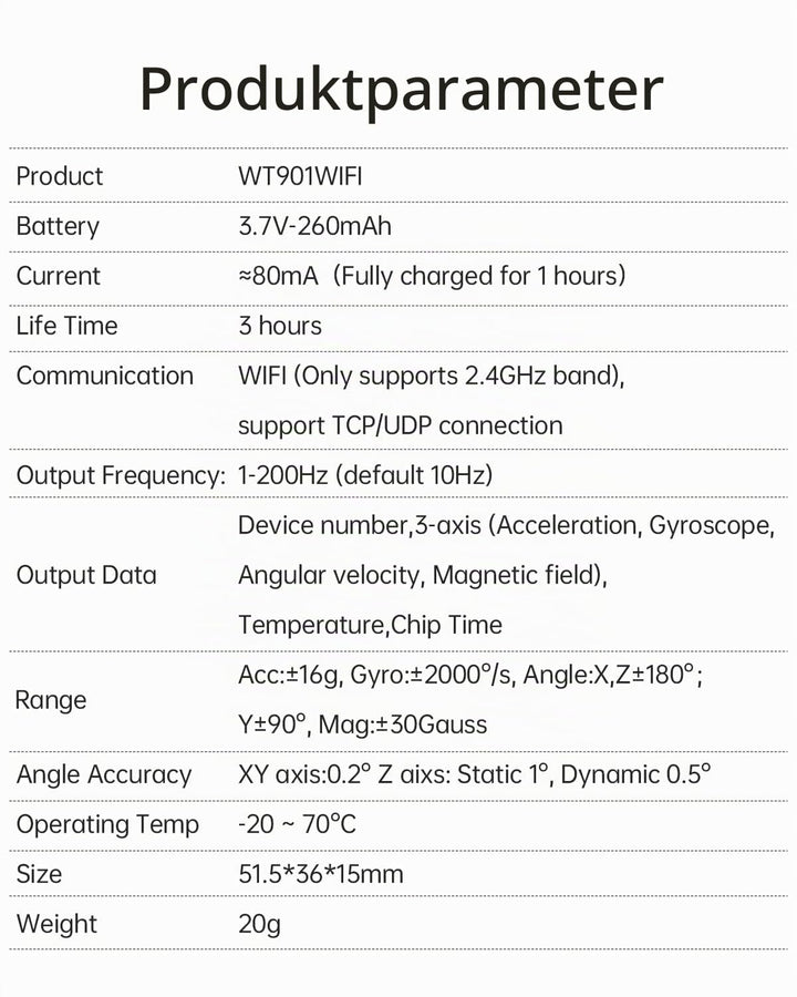 WitMotion WT901WIFI Generation 3 9-Achsen-Beschleunigungsmesser, 3-Achsen-Winkelgeschwindigkeit+ Bes