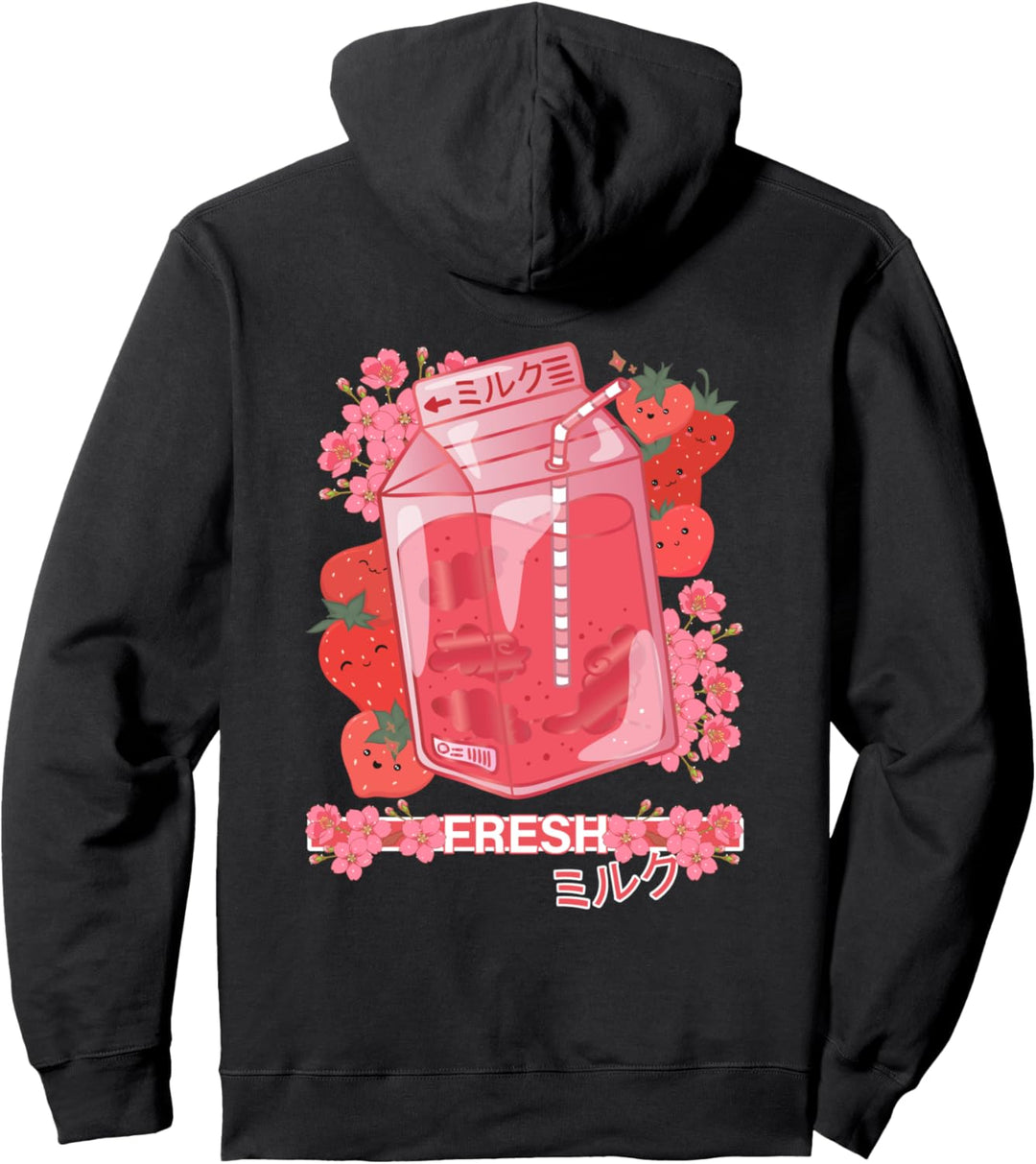 Japanese Otaku Style - Cute Anime Kawaii Strawberry Milk Pullover Hoodie