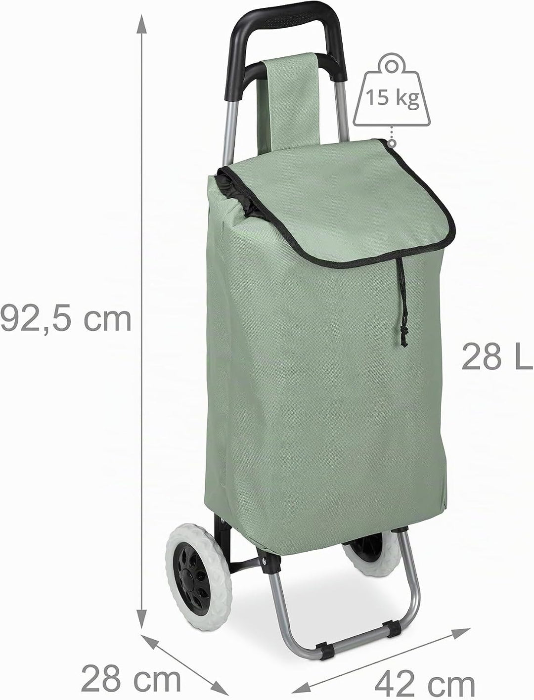 Relaxdays Einkaufstrolley klappbar, Abnehmbare Tasche 28 L, Einkaufswagen mit Rollen HxBxT: 92,5 x 4
