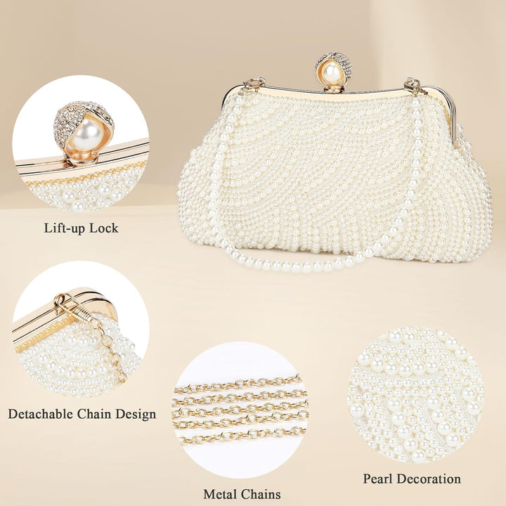 BAIGIO Perlen Damen Clutch Beige Abendtasche Brauttasche Elegant Handtasche Luxury Clutch für Mädceh