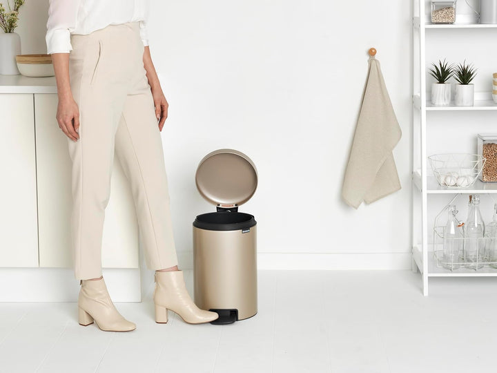 Brabantia Mülleimer, Stahl, Metallic Gold, 12L 12 Liter Champagne, 12 Liter Champagne