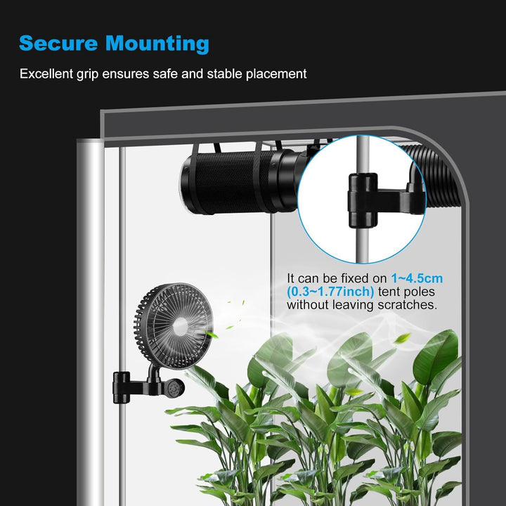 Grow Ventilator mit Clip - Leiser 10W Lüfter mit Langlebigem EC-Motor, 4 Windstufen, Oszillierend, 3