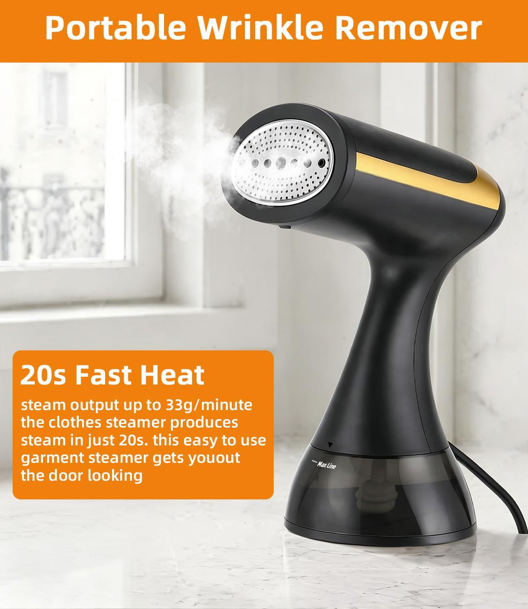 Tragbarer Dampfglätter Reise 15s Schnellaufheizend, 1500W 25g/min Hand-Dampfbügeleisen Kompakt, Leic