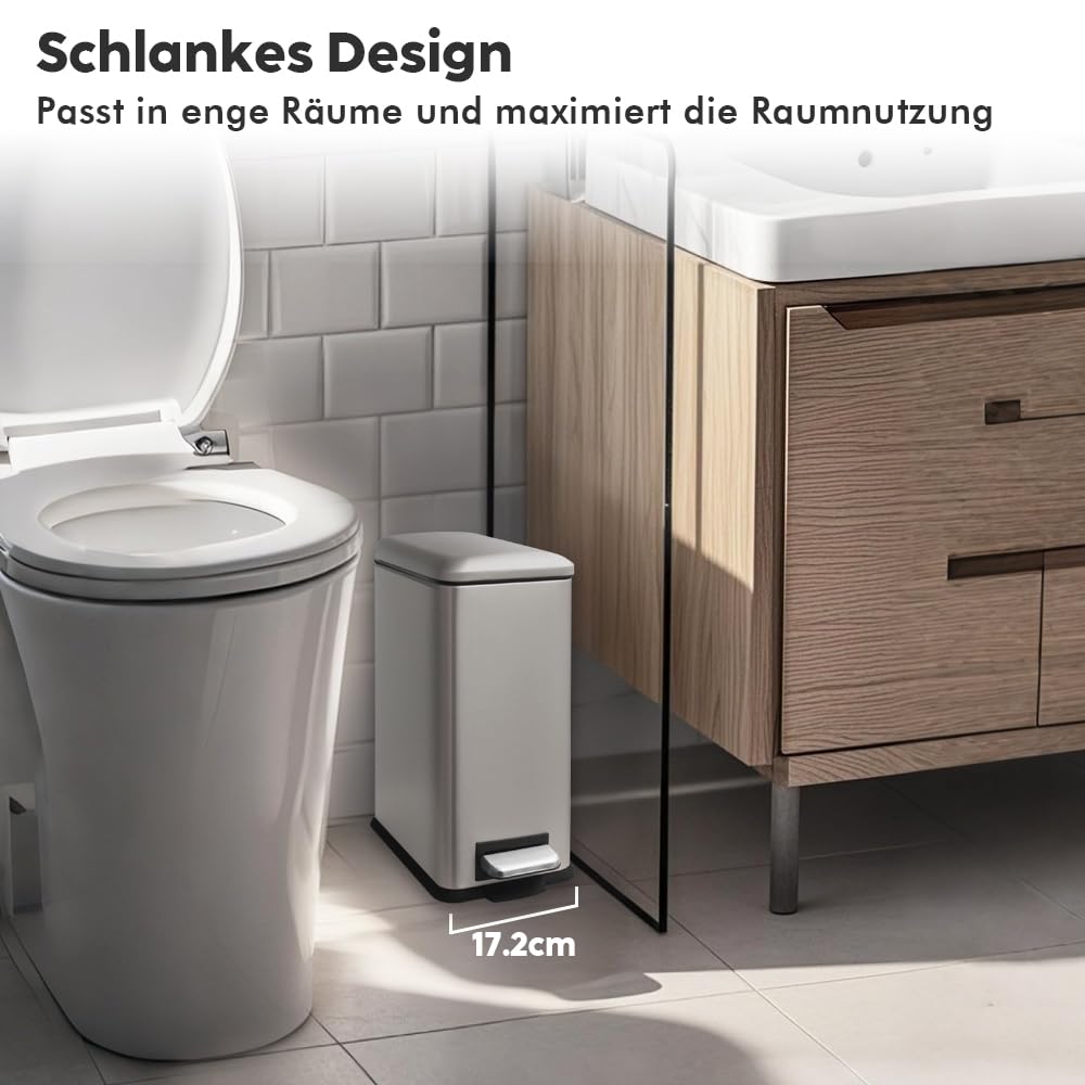 Mülleimer mit Deckel,10L Mülleimer Bad,Klein Abfalleimer Bad,10 Liter Tretmülleimer Edelstahl für Ba