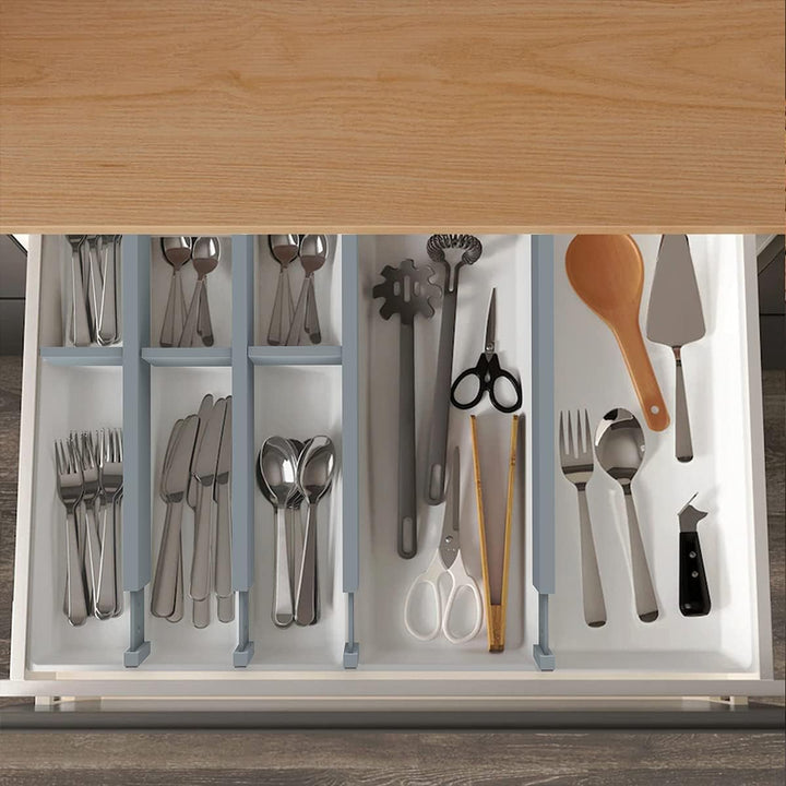 ANTOWIN Schubladentrenner Verstellbar Bambus (43-56 cm), Schubladen Organizer, Gefedert, Küche, Komm