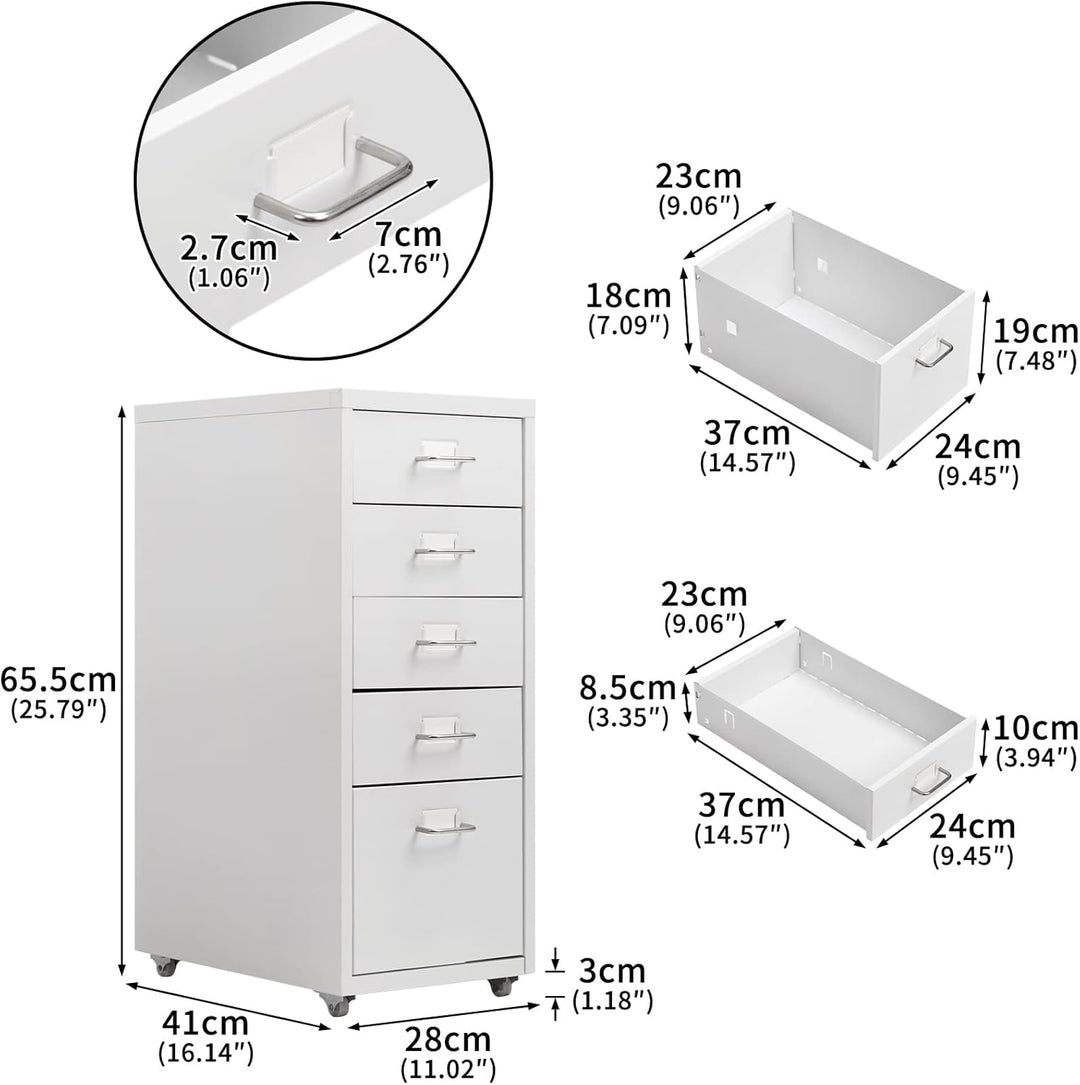 HollyHOME Mobiler Aktenschrank mit 5 Schubladen, rollender Aktenorganisator, Aufbewahrungsschrank au