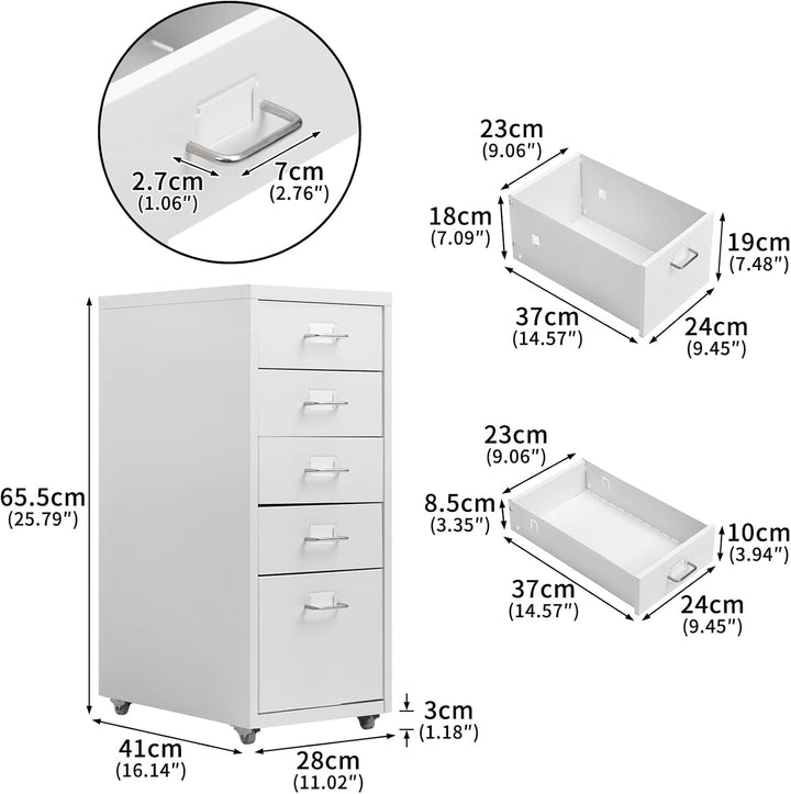 HollyHOME Mobiler Aktenschrank mit 5 Schubladen, rollender Aktenorganisator, Aufbewahrungsschrank au