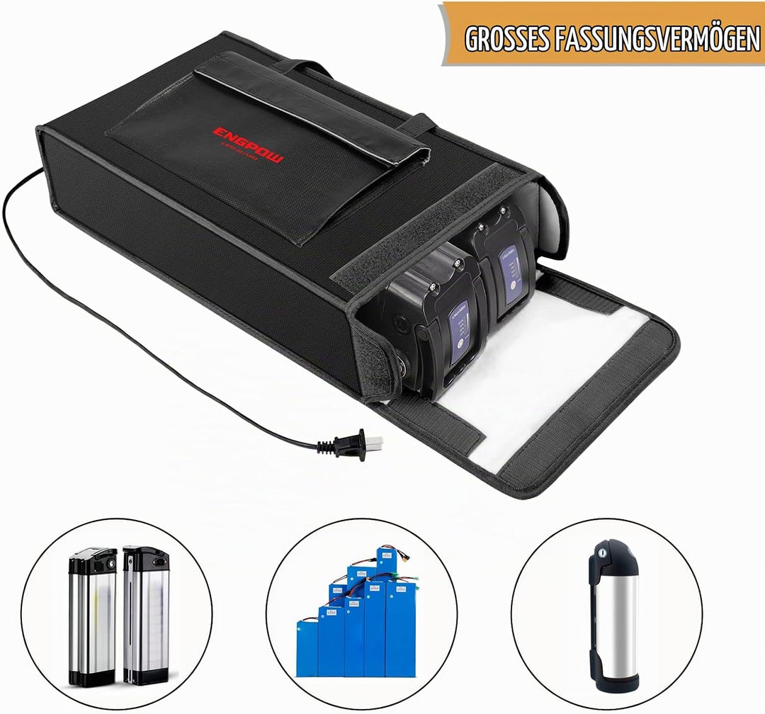 Akku Tasche Ebike Batterie Tasche Feuerfeste bis 2000°F Explosionsgeschützte Lipo Bag kompatibel mit
