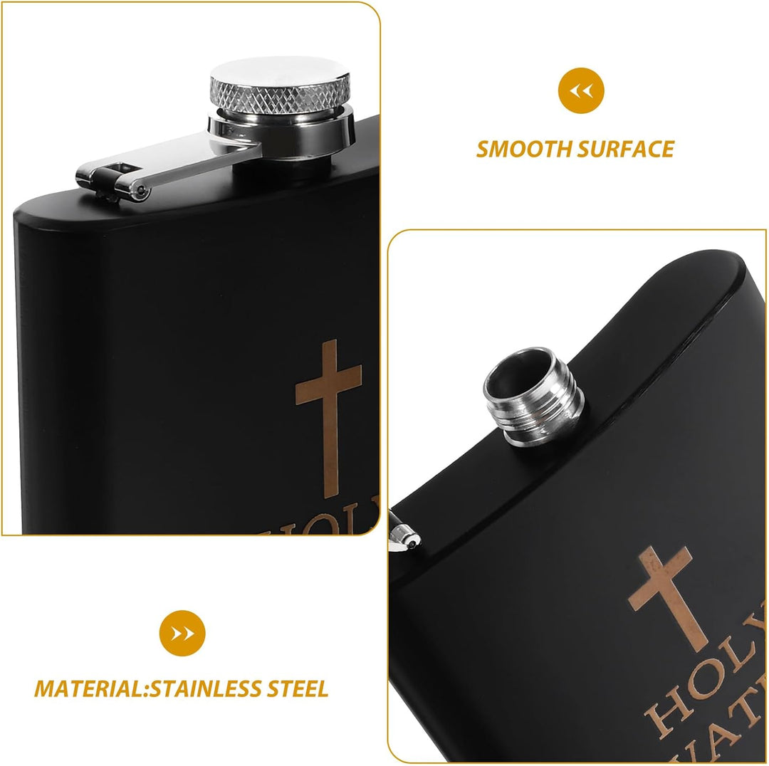 Hemobllo Flachmann Weihwasser Schwarz aus Edelstahl - Lustige Weihwasserflasche mit Kreuz Design - A