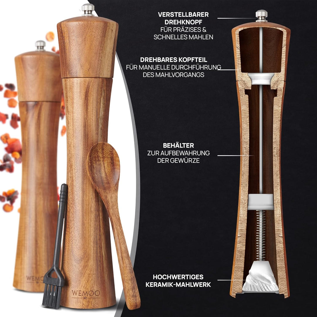 Salz und Pfeffermühle aus Holz sehr Gross (25,5 cm) | Gewürzmühlen mit robustem Keramikmahlwerk | Ex