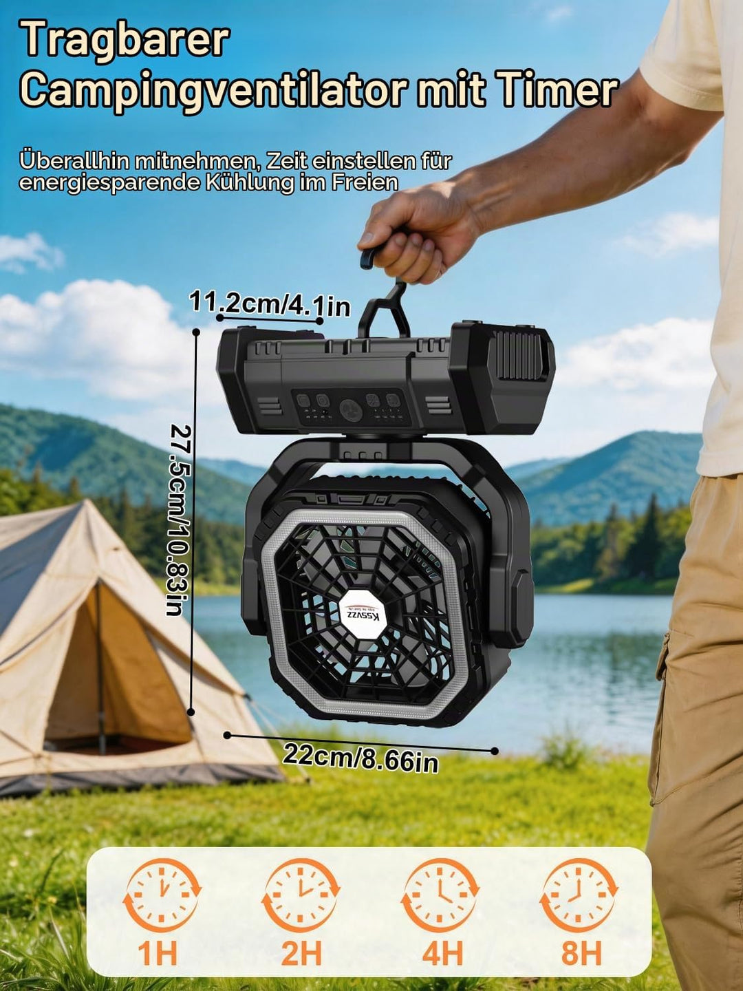 Wiederaufladbarer Camping Ventilator mit Auto-Schwenk &amp; Fernbedienung | 30000mAh Akku betriebener Ze