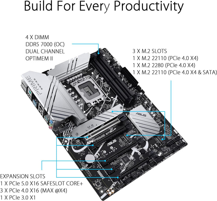 ASUS Prime Z790-P Gaming Mainboard Sockel Intel LGA1700 (ATX, PCIe 5.0, DDR5 Speicher, 3x M.2, HDMI,