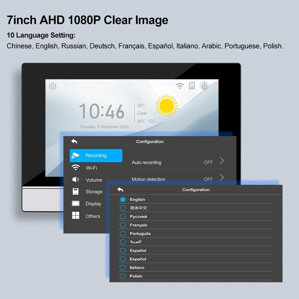 QTTYELOK WiFi Video Türtelefon Intercom-System 1080P HD-Videotürklingel Kamera mit 3PCS Verdrahtet 7
