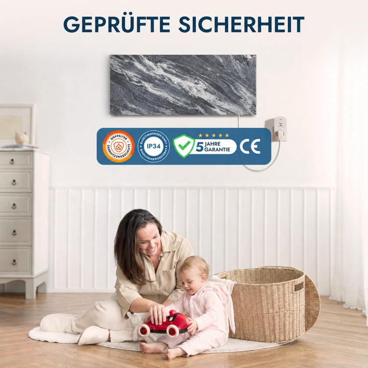 Marwona Naturstein Infrarotheizung mit Digitalthermostat I 800 Watt I Energiesparende Naturstein Inf