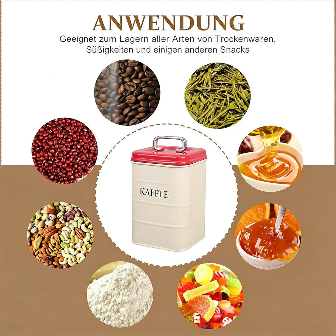 Kaffeedose Luftdicht, 1,2L Kaffeebohnen Behälter mit 30ML Messlöffel, Metall Kaffeebehälter für Kaff