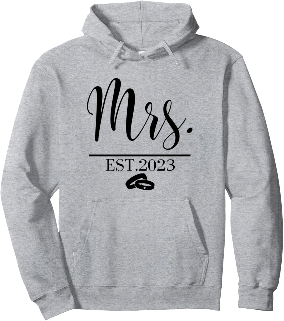 Wedding Honeymoon Bachelorette Fiancée Bride Mrs. Est 2023 Pullover Hoodie