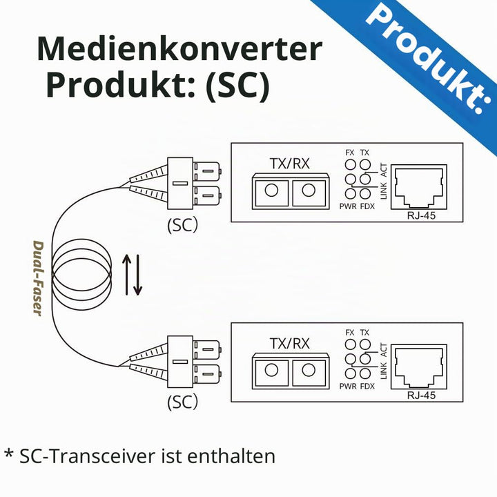 10Gtek® Gigabit Ethernet Medienkonverter, mit Built-in 1Gb Single-Mode SC Transceiver, Single-Mode D