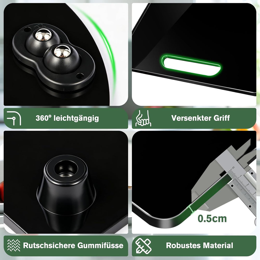 Gleitbrett für Thermomix TM7, schwarz mit 360° Metallrollen | Zubehör für Thermomix TM7 inkl. Siliko