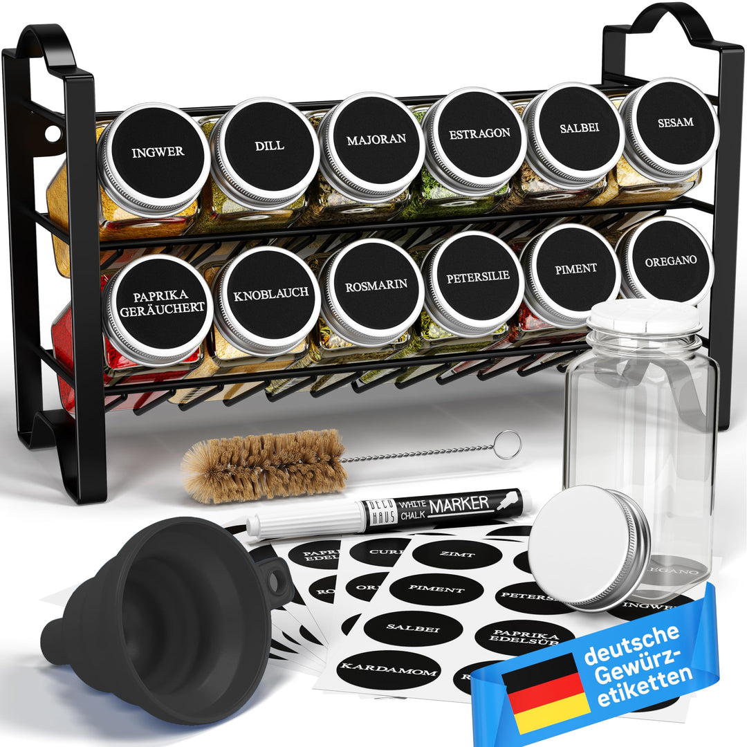 Deco haus® Gewürzregal Stehend &amp; Wand [MIT GEWÜRZDOSEN &amp; ETIKETTEN] - Spices Gewürz Organizer - Spic