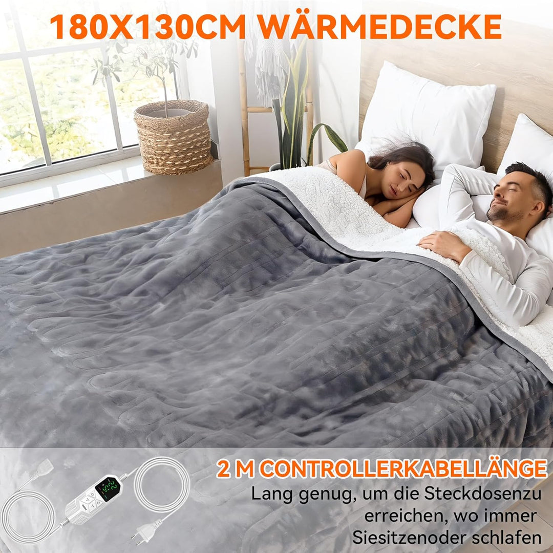 Heizdecke mit Abschaltautomatik, 180 × 130 cm Flanell Elektrische Wärmedecke mit 8 Heizstufen & 1-12