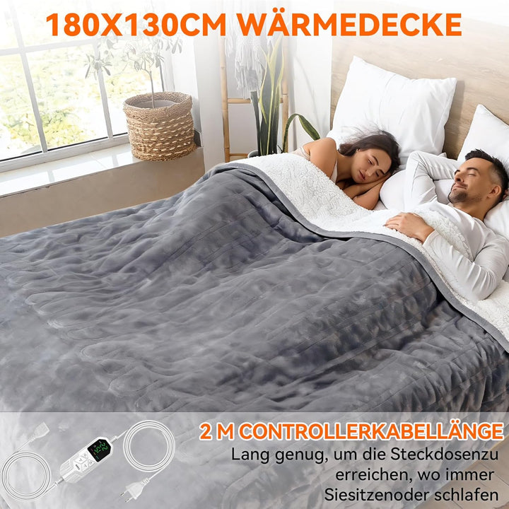 Heizdecke mit Abschaltautomatik, 180 × 130 cm Flanell Elektrische Wärmedecke mit 8 Heizstufen & 1-12