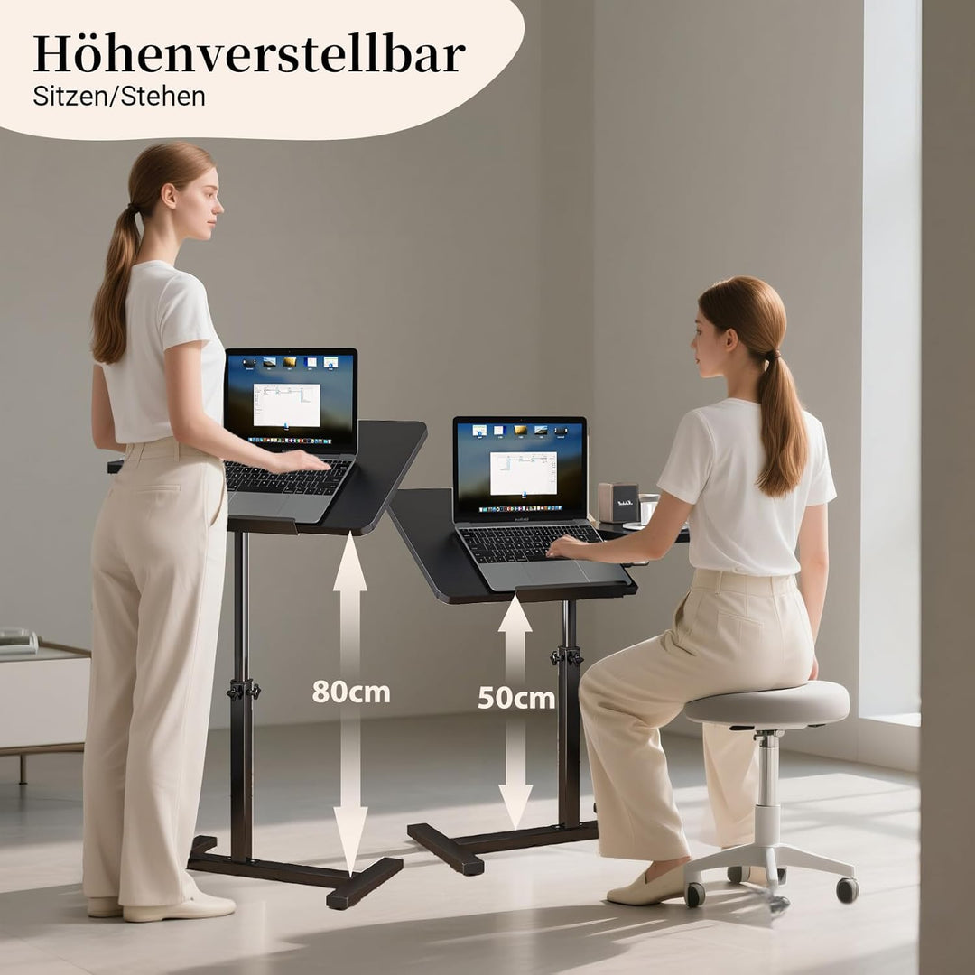 Beistelltisch Klein Laptoptisch Couchtisch Holz: Kaffeetisch C Form Höhenverstellbar Sofatisch Rolle