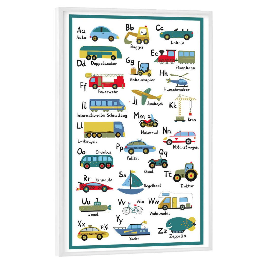 artboxONE Poster mit weissem Rahmen 45x30 cm Für Kinder ABC Lernposter Autos und Fahrzeuge - Bild AB