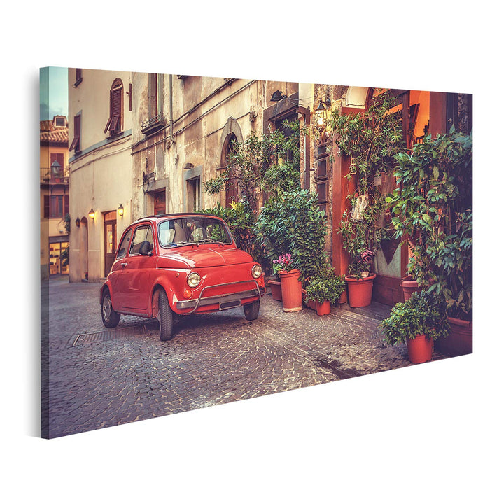 islandburner Bild auf Leinwand Altes Kultauto Auf Der Strasse Neben Dem Restaurant In Der Italienisc