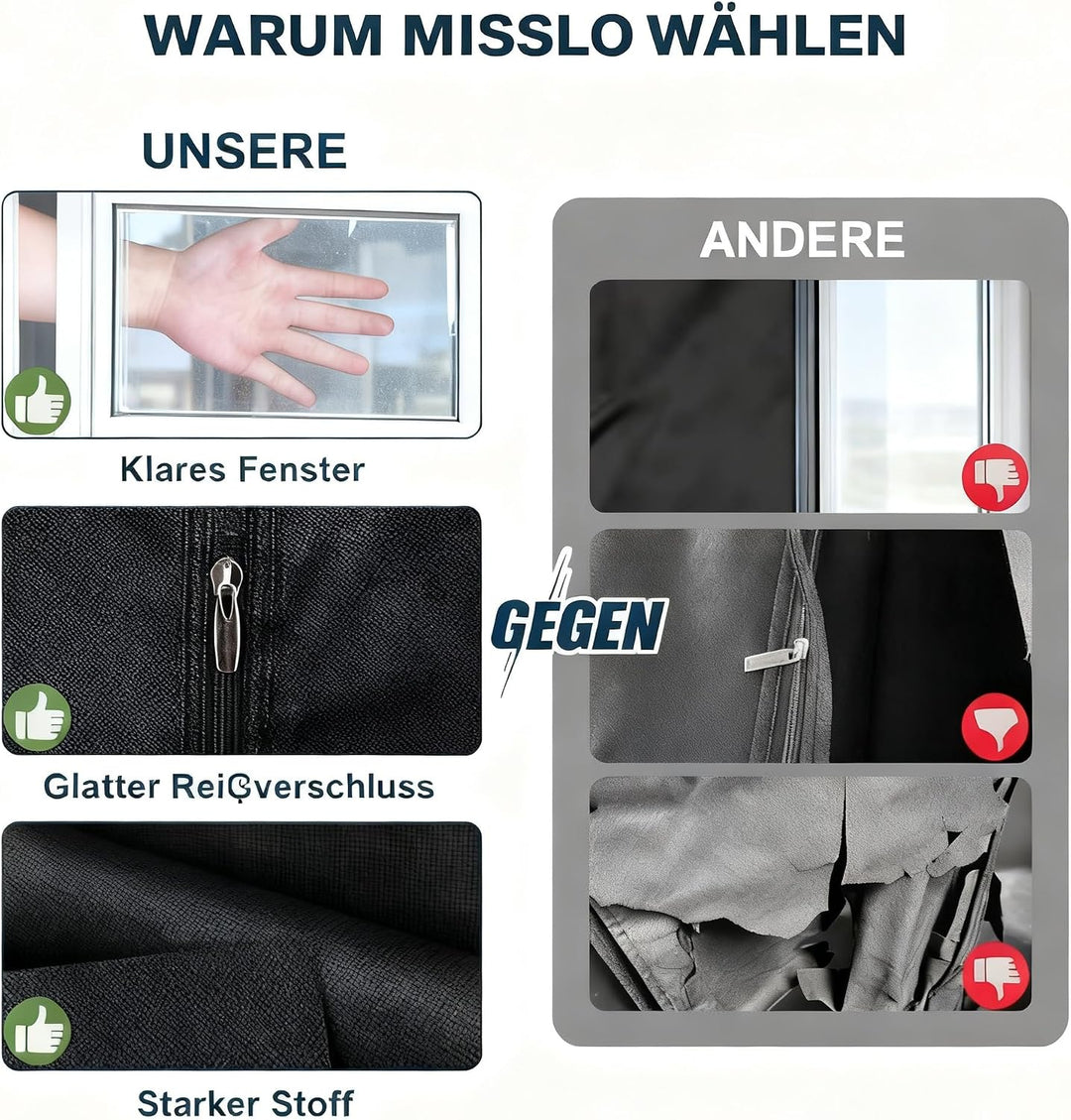 MISSLO 3 Stück Hängende Kleidersack für Aufbewahrung und Reisen 109 x 60 cm Reissverschluss Anzugtas