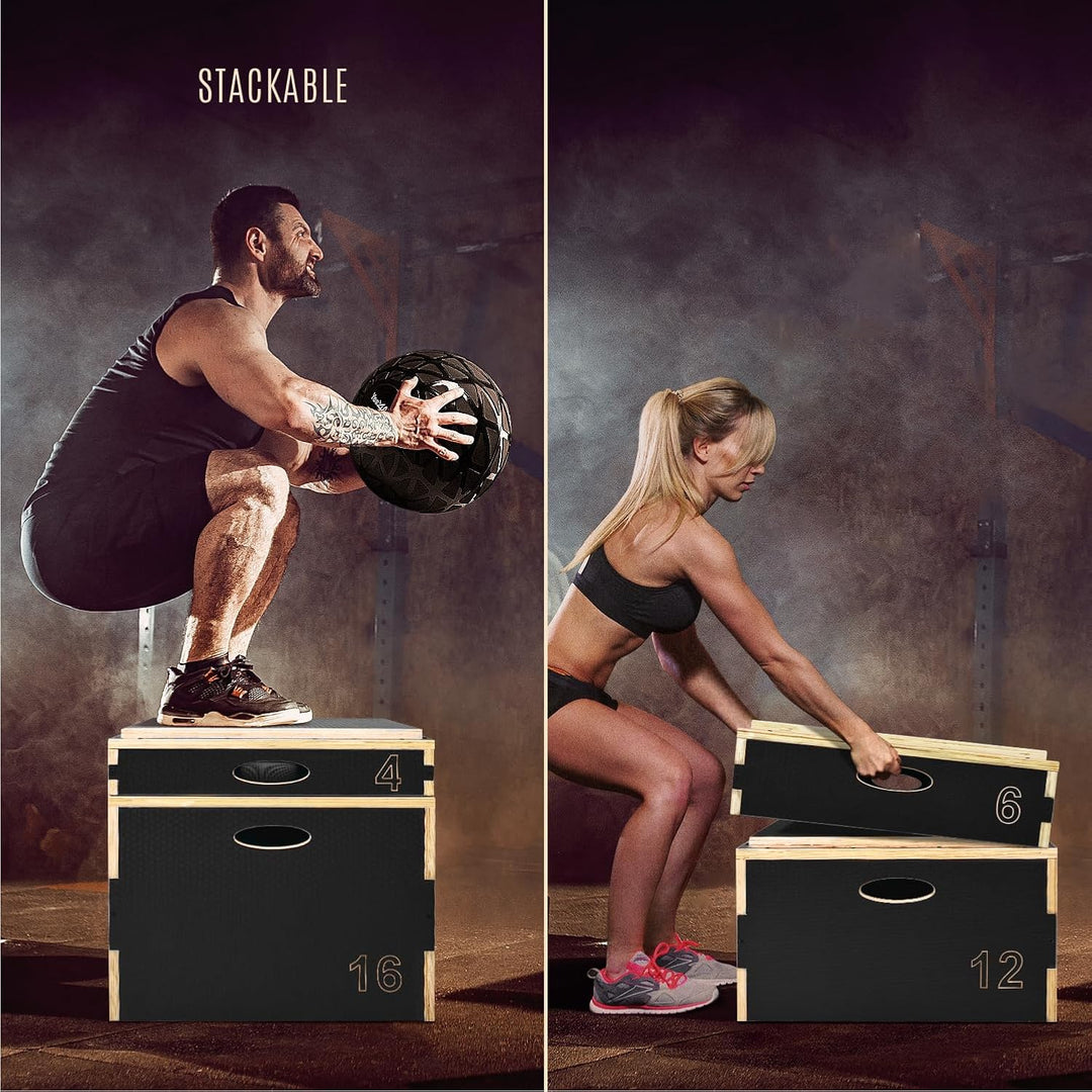 Yes4All Plyo-Box aus Holz, 3-in-1, rutschfeste Step-Up-Box für Workout, plyometrische Sprungbox für