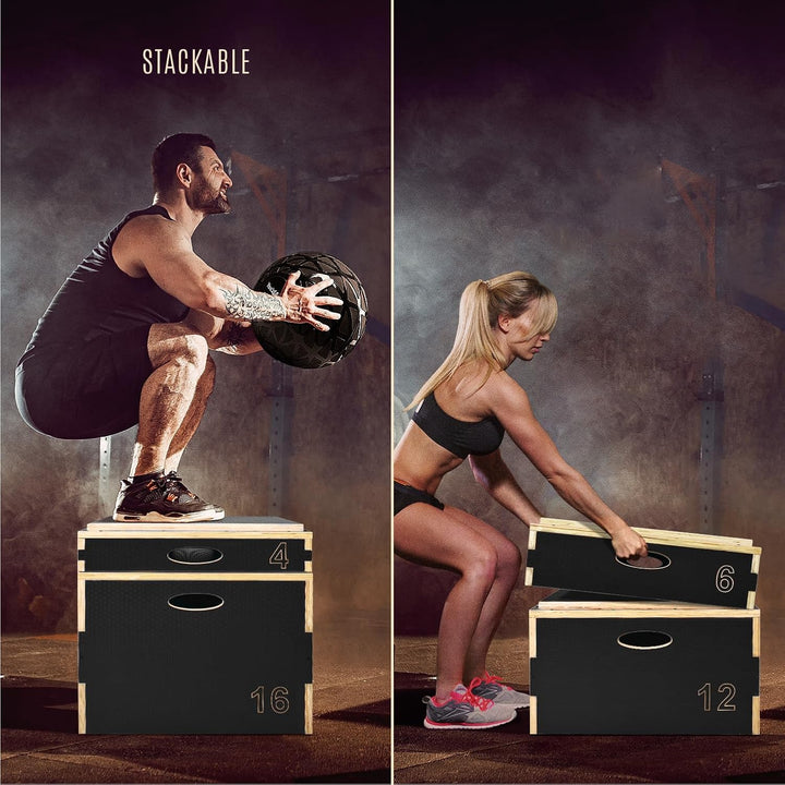 Yes4All Plyo-Box aus Holz, 3-in-1, rutschfeste Step-Up-Box für Workout, plyometrische Sprungbox für