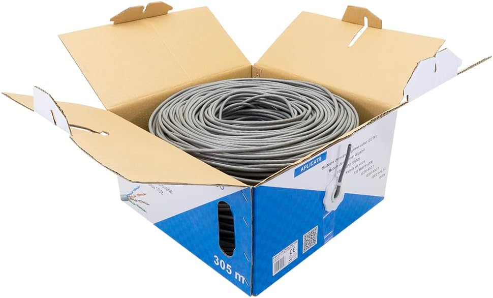 Enthernet LAN Kabel 305 m CAT6e PNI U06 für Internet 1 Gigabit/Überwachungssystem, grau