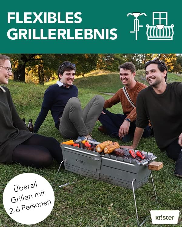 Knister Mobiler Holzkohle-Grill | Ideal Als Camping Grill & Feuerschale | Für 2-6 Personen | Mit Mas
