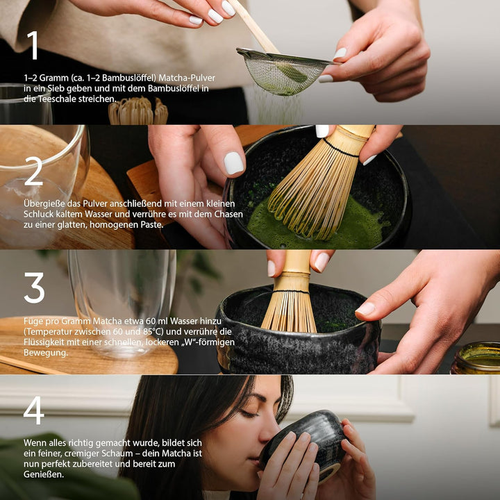 Matcha-Pulver Set Shinto® Saphir - mit Prime Grade Grüntee-Pulver, einzigartiger handgefertigter Sch