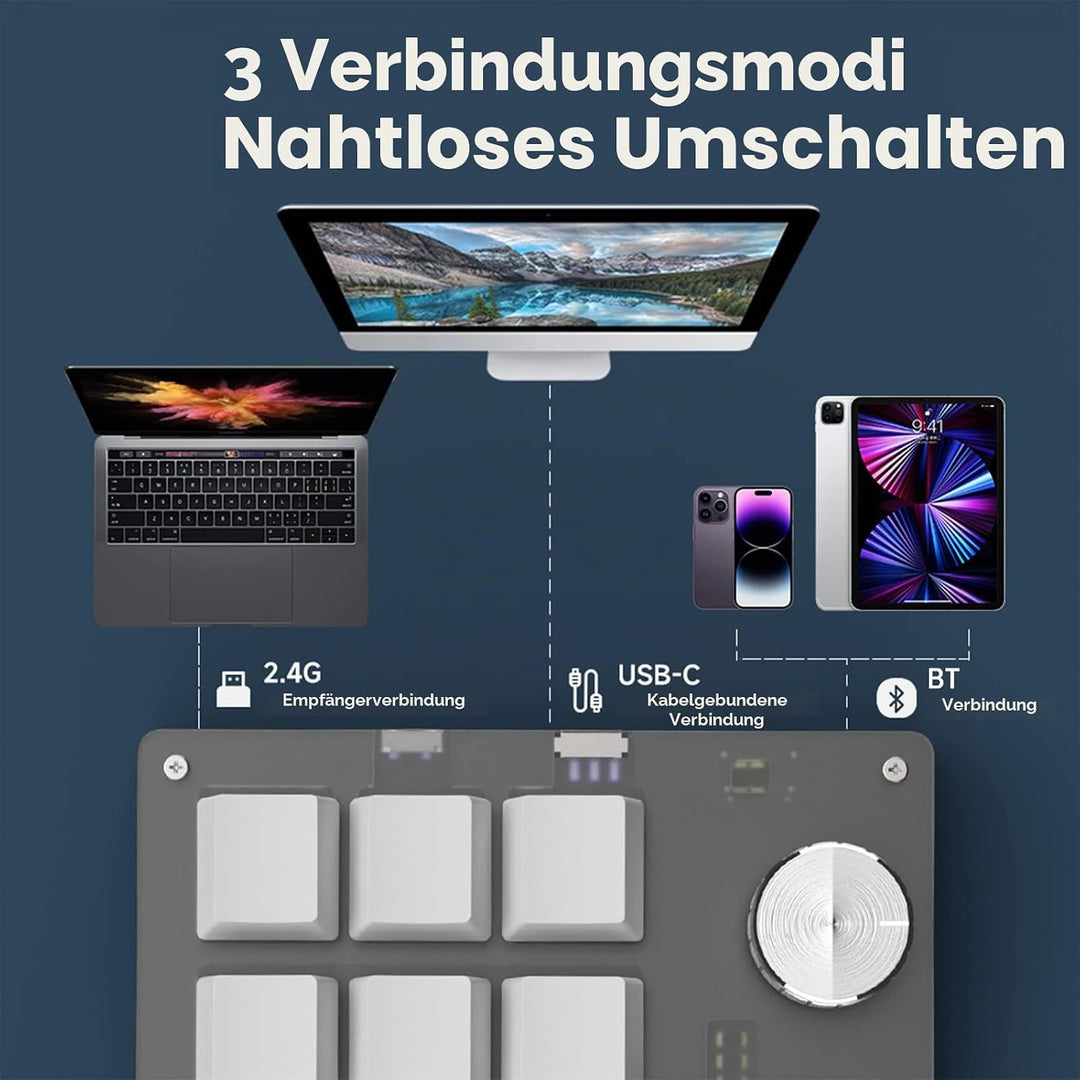 BRIMFORD Programmierbare Mini-Tastatur, programmierbar, 2,4 G, kabellos, USB-C, mechanisch, Hot-Swap
