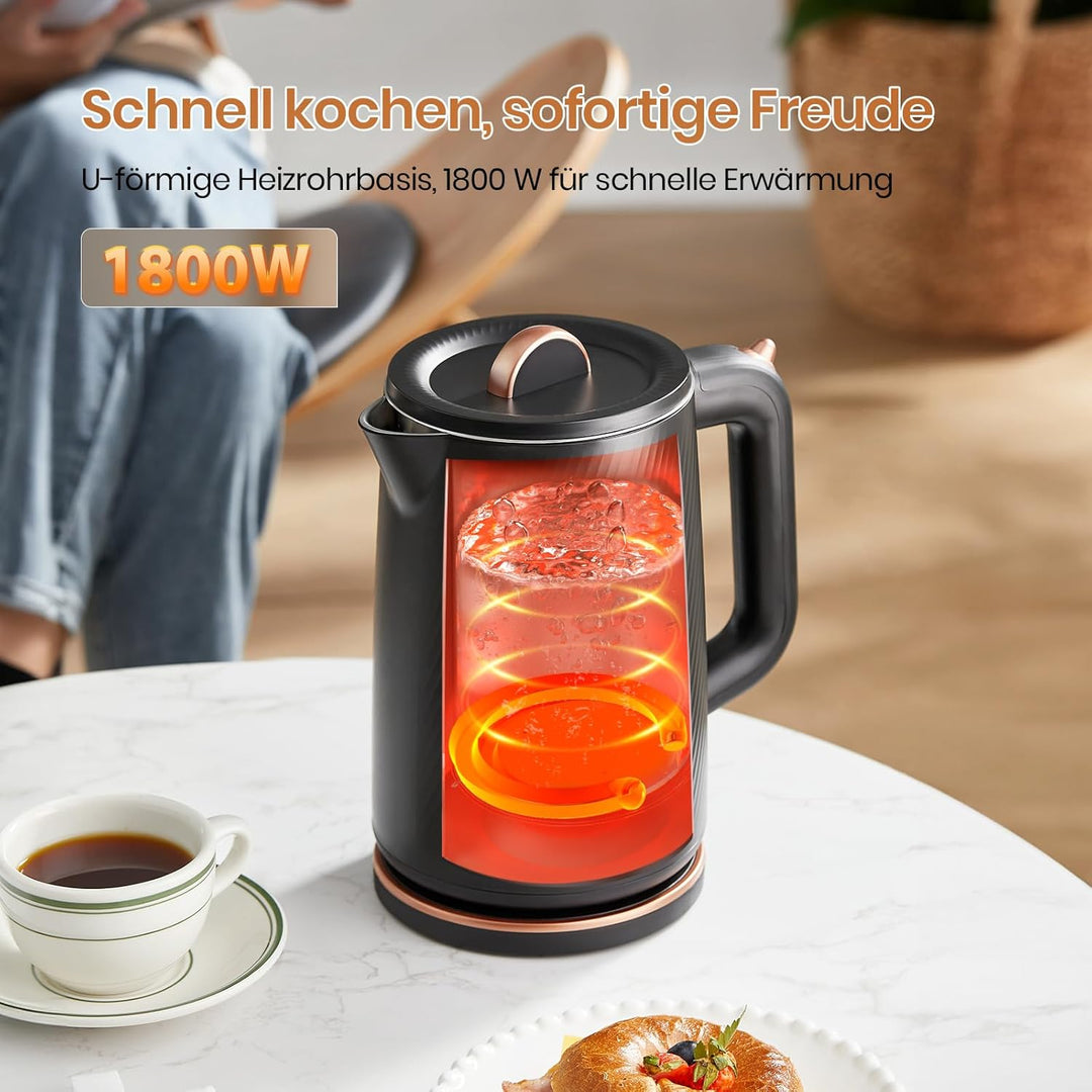 OLEGA Wasserkocher - 1800W Schnellaufheizender Elektrischer Teekessel BPA-freier 304 Edelstahl Elekt