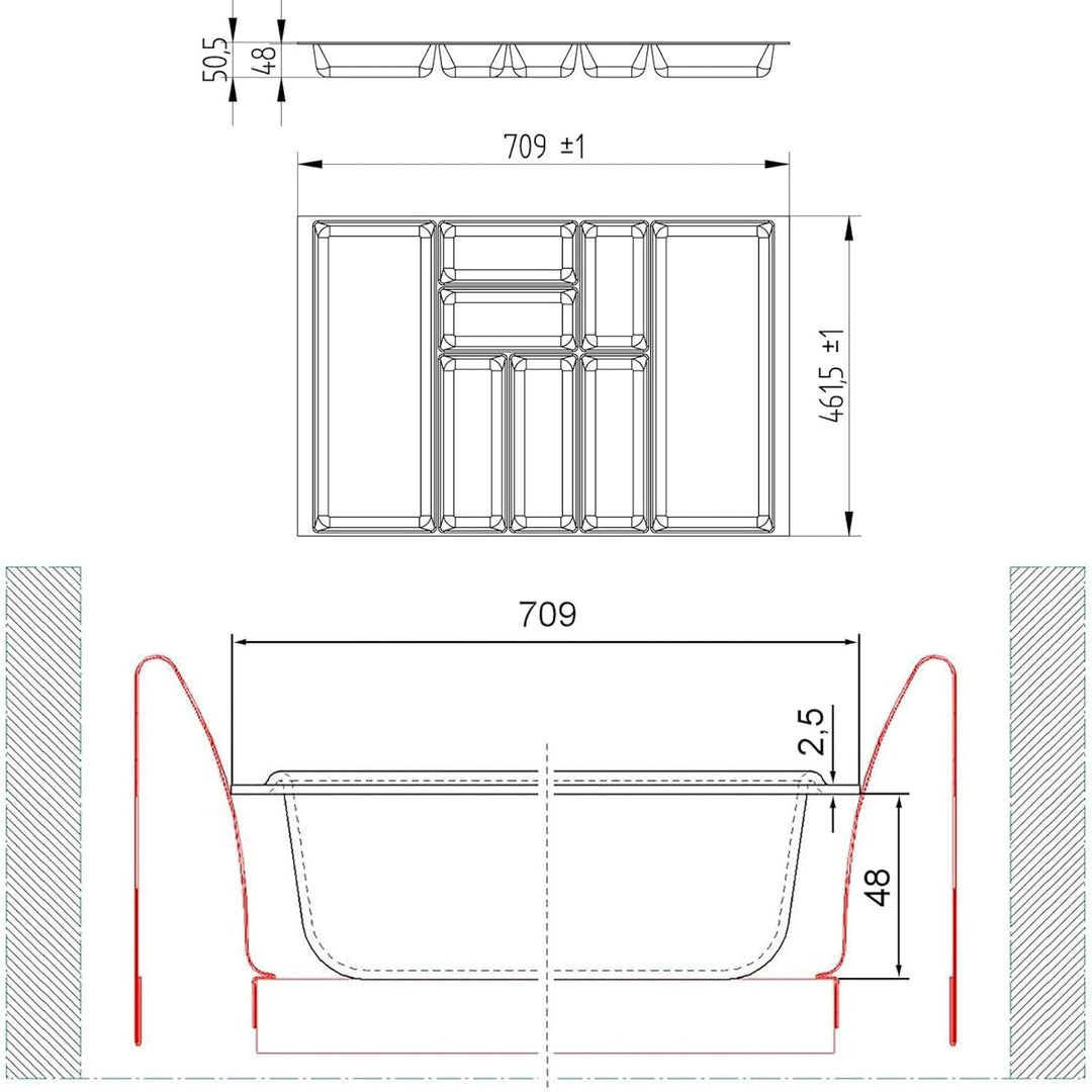ORGA-BOX 2 Besteckeinsatz Tiefe: 461 x Breite: 709 mm silbergrau mit Canvas Struktur für 80er Nobili