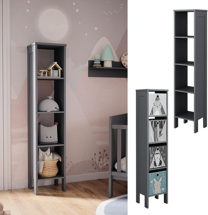 VitaliSpa Kinderregal Ajaton, Grau, 35.2 x 159.5 cm, zur Aufbewahrung von Spielzeug und Büchern mit