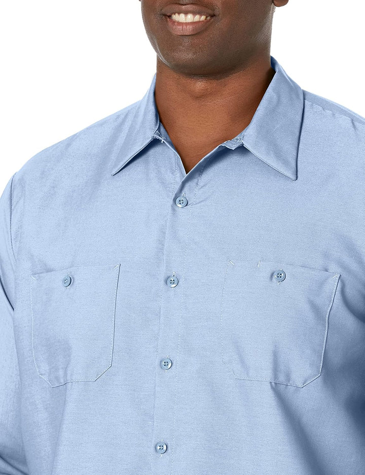 Red Kap Herren Performance Tech Langarmshirt Arbeitshemd mit Knopfleiste (1er Pack) L Hellblau, L He
