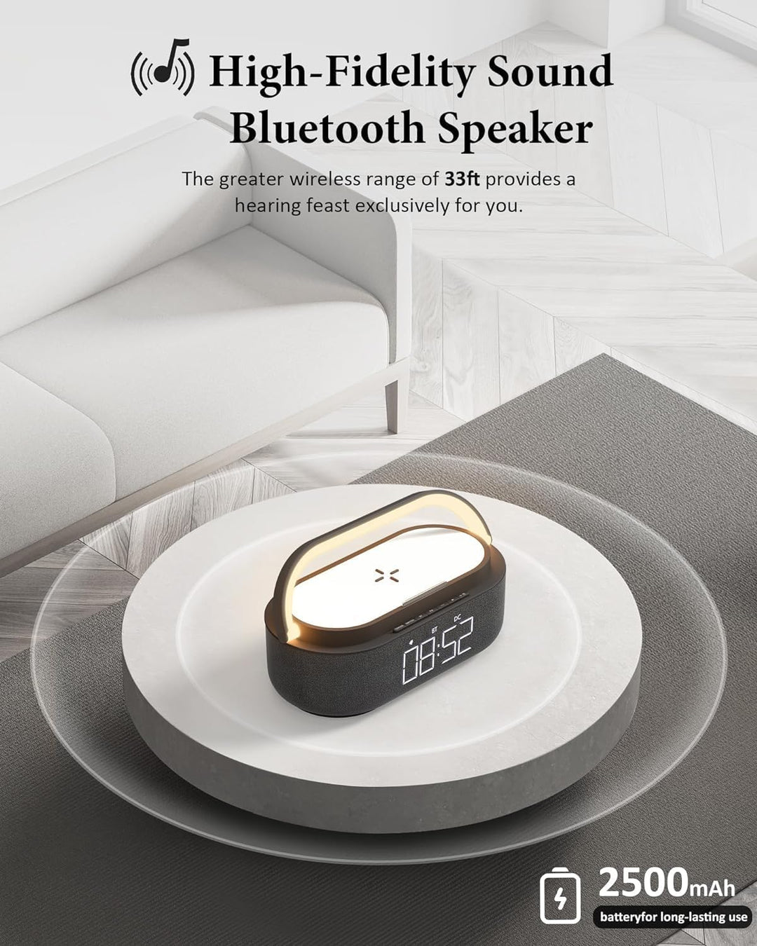 COLSUR Radiowecker Digital mit Wireless Charger, Bluetooth Lautsprecher mit USB-Ladegerät, Smart Wec