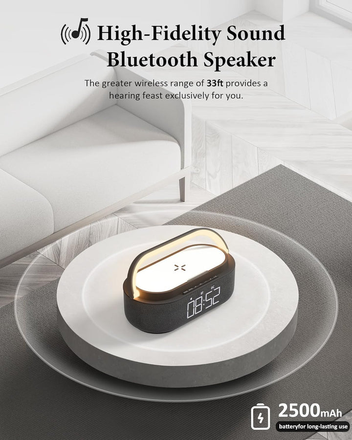 COLSUR Radiowecker Digital mit Wireless Charger, Bluetooth Lautsprecher mit USB-Ladegerät, Smart Wec