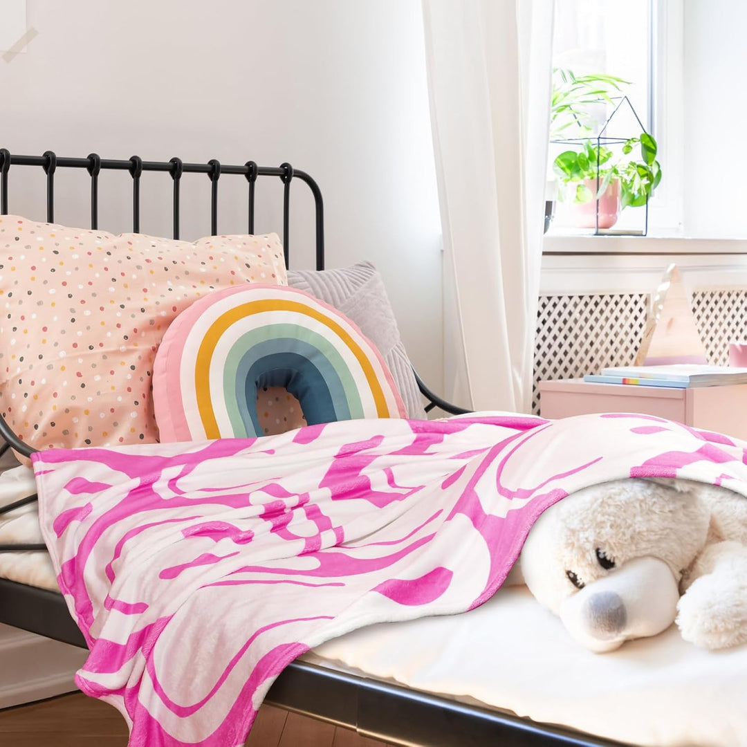 Frienda Adrette Überwurfdecke, rosa lächelndes Gesicht, niedlich, Flanell, weiche Plüschdecke, flaus