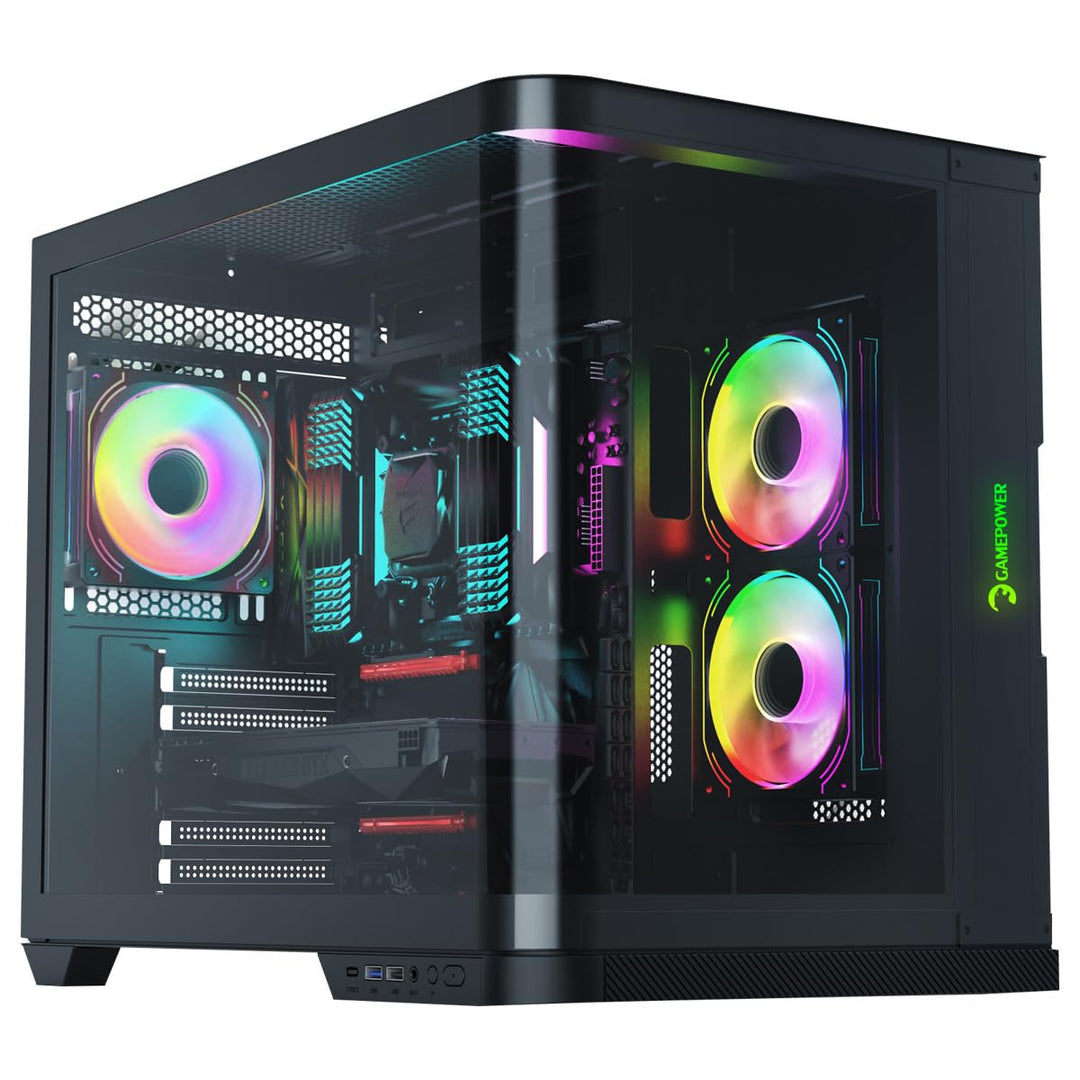 GAMEPOWER Warcry Vertex Curved Gaming PC Gehäuse, ATX Mid Tower, Desktop Computer Case Tempered Glas