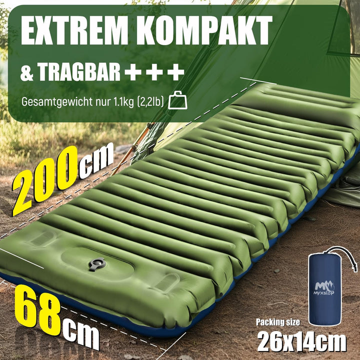 Myxslop Camping Isomatte ,12CM Verdicktes Luftmatratze Camping, Aufblasbare Matratze mit Fusspumpe &