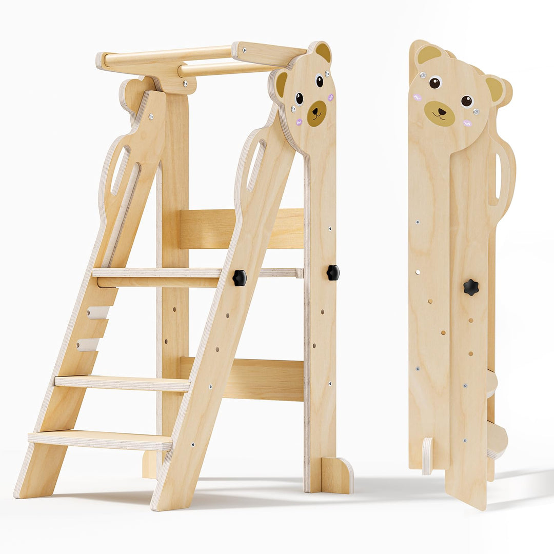 Lernturm ab 1 Jahr,Lernturm klappbar Montessori Learning Tower Holzfarbe,Lernturm Für Kinder, für Kü