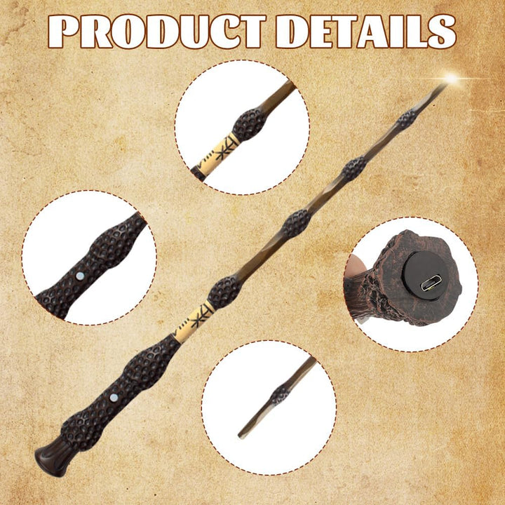 Elderstab mit Licht, 39CM Dumbledore Zauberstab Glühend, USB Aufladung Elderstab, Zauberstab Dumbled